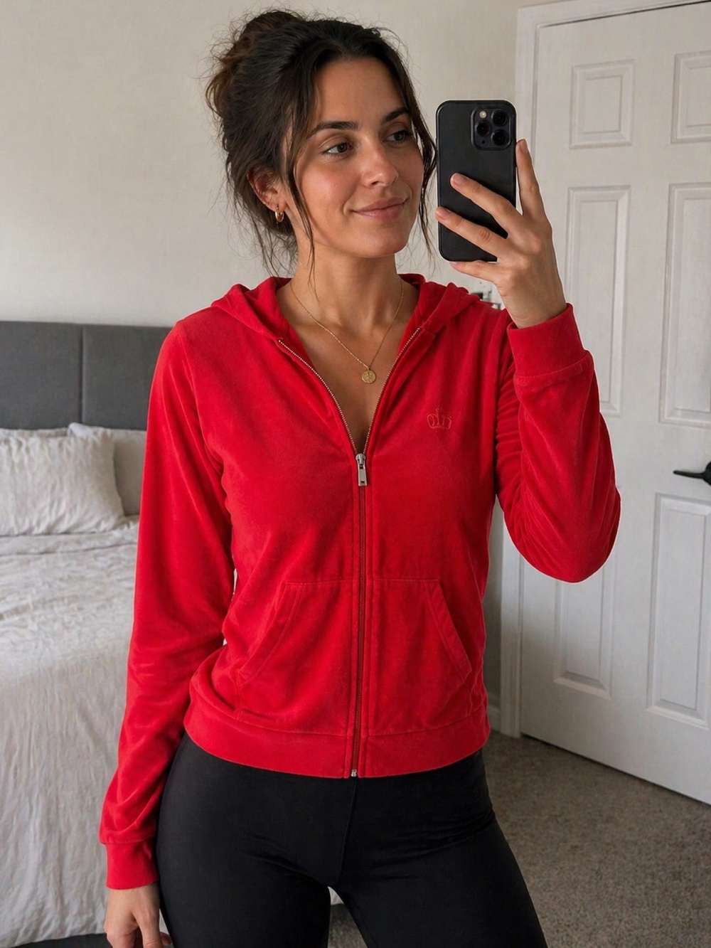 Juicy by Juicy Couture Red Velour Zip-Up Hoodie XS Y2K Aesthetic